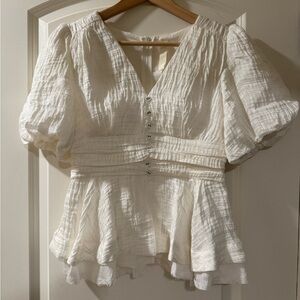 Dion Lee Cream Textured Blouse with Puff Sleeves